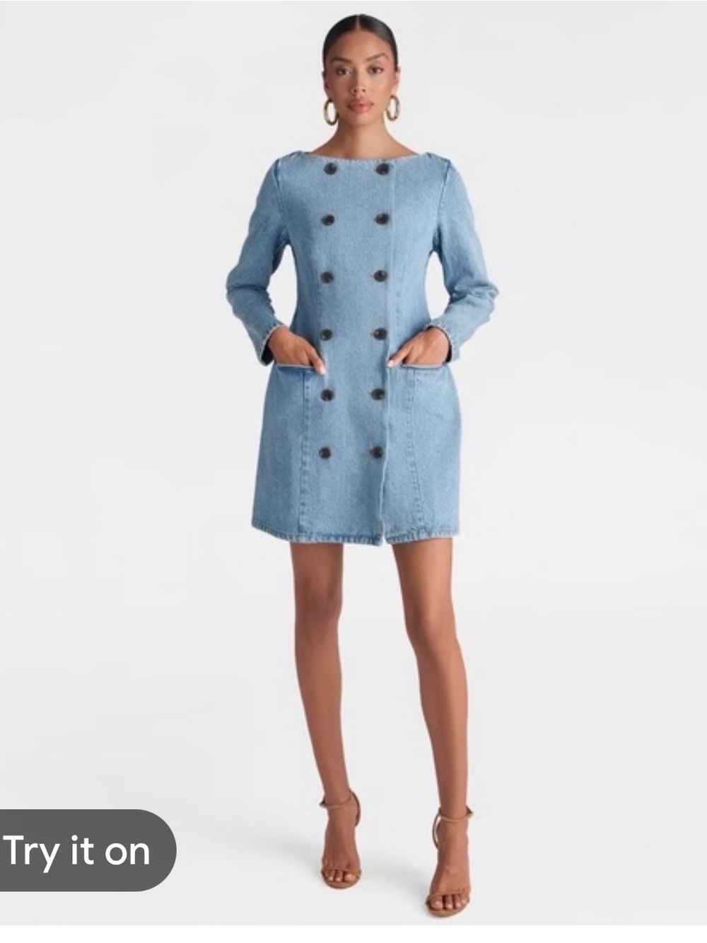 KBB Light Blue Denim Double-Breasted Shift Dress